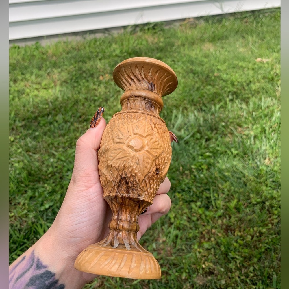Vintage Hand Carved Olive Wood Wooden Vases Camel Palm floral star Plants Israel